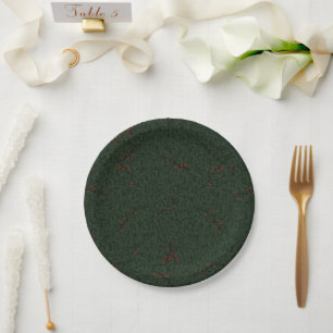 Christmas Pattern Pine Needles and Red Berries Paper Plates