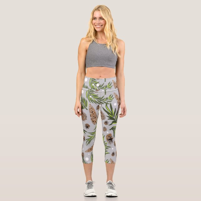 Christmas Pattern, Pine Snow 10 Capri Leggings (Front)