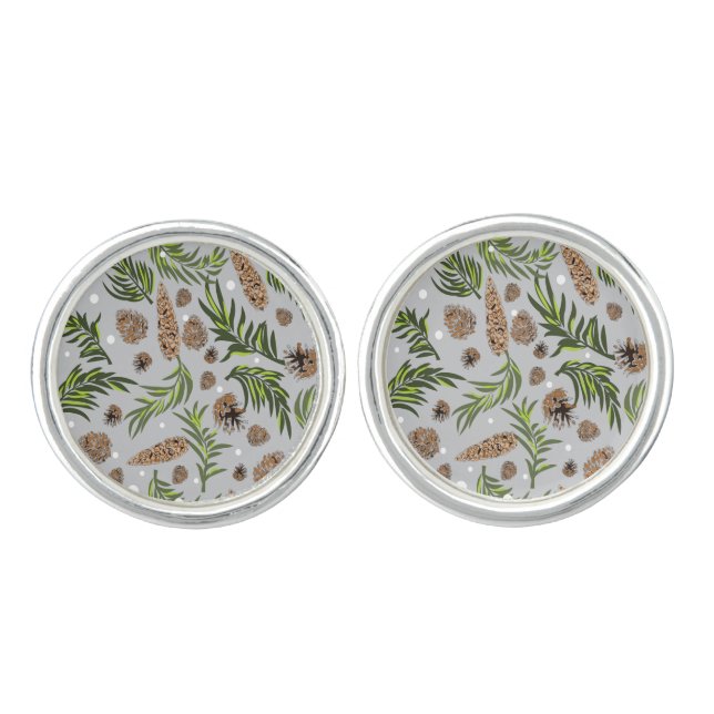 Christmas Pattern, Pine Snow 10 Cufflinks (Front)