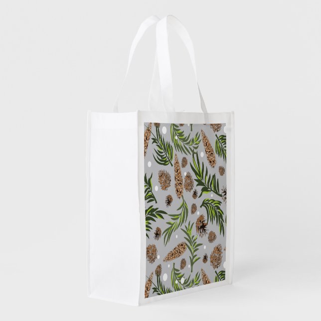 Christmas Pattern, Pine Snow 10 Grocery Bag (Back Side)
