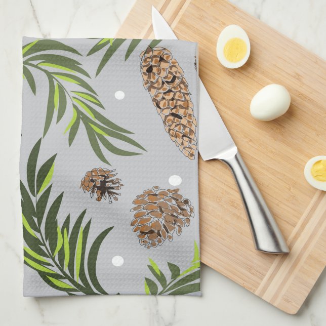 Christmas Pattern, Pine Snow 10 Kitchen Towel (Quarter Fold)