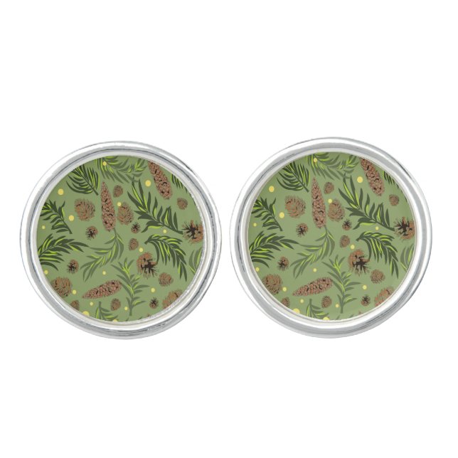 Christmas Pattern, Pine Snow 11 Cufflinks (Front)
