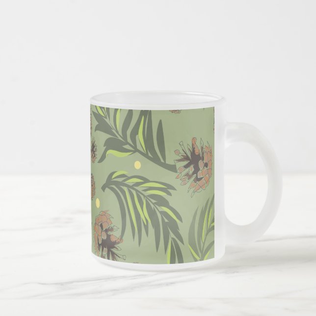 Christmas Pattern, Pine Snow 11 Frosted Glass Coffee Mug (Right)