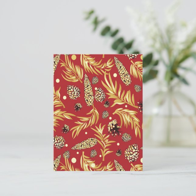 Christmas Pattern, Pine Snow 3 Holiday Postcard (Standing Front)