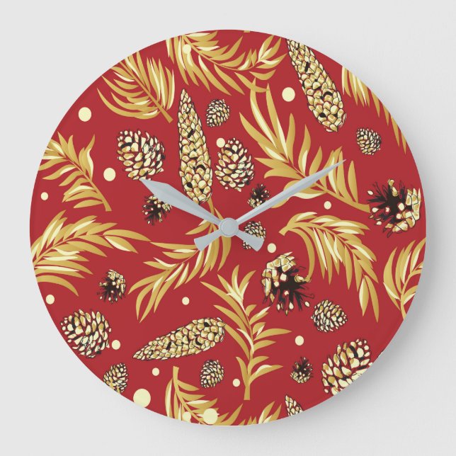 Christmas Pattern, Pine Snow 3 Large Clock (Front)