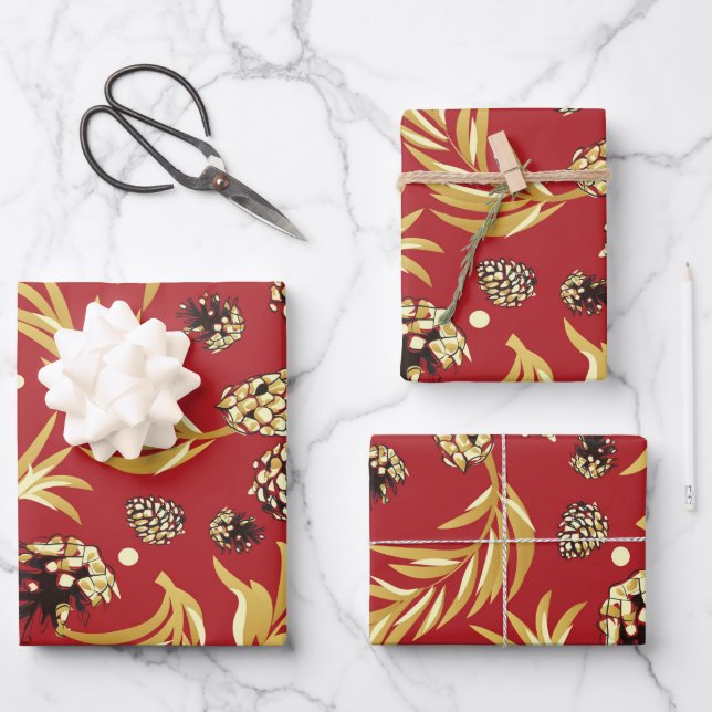 Christmas Pattern, Pine Snow 3 Wrapping Paper Sheets (Front)