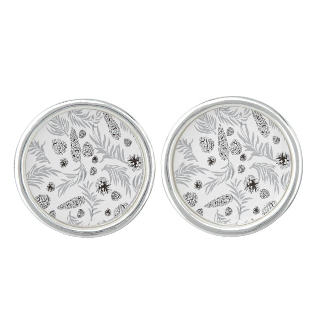 Christmas Pattern, Pine Snow 7 Cufflinks (Front)