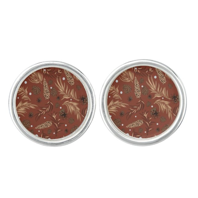 Christmas Pattern, Pine Snow 8 Cufflinks (Front)