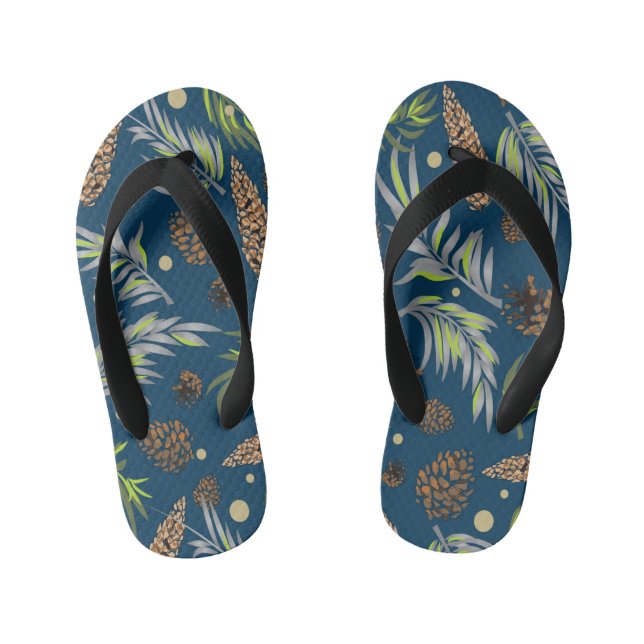 Christmas Pattern, Pine Snow 9 Kid's Flip Flops (Footbed)