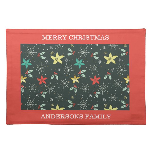 Christmas pattern red frame custom text cloth placemat (Front)