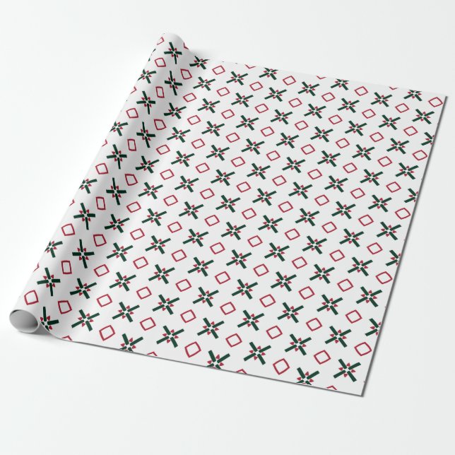 Christmas Pattern Red White and Green Wrapping Paper (Unrolled)