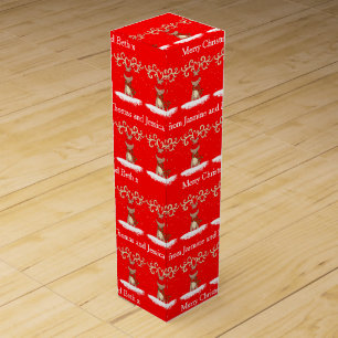 Christmas pattern reindeer greeting named wine box