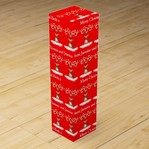 Christmas pattern reindeer greeting named wine box