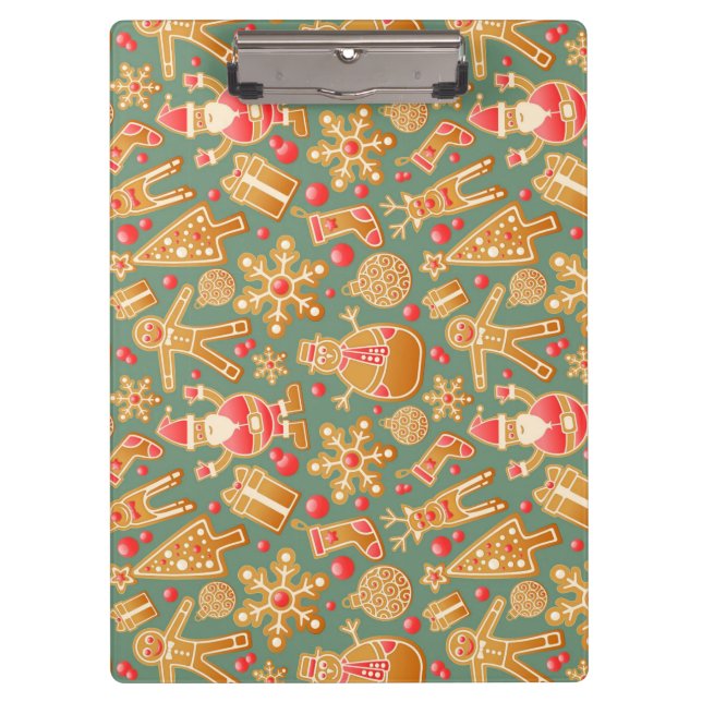 Christmas Pattern (Santa and Gingerbread) Clipboard (Front)