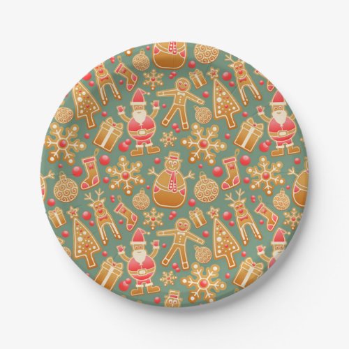 Christmas Pattern Santa and Gingerbread Paper Plates