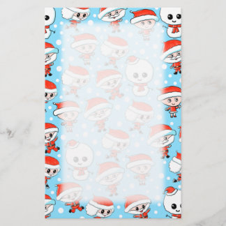 Christmas Pattern Santa and Snowman on Blue. Stationery