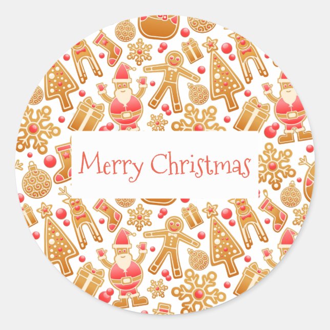 Christmas Pattern-Santa Claus Tree Rudolph Snowman Classic Round Sticker (Front)