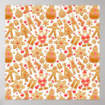 Christmas Pattern-Santa Claus Tree Rudolph Snowman Poster<br><div class="desc">Cute Christmas pattern featuring Snowman,  Santa Claus,  Rudolph,  Snowflakes,  Christmas tree,  gingerbread,  decorations,  gifts. You may customize the background color.</div>