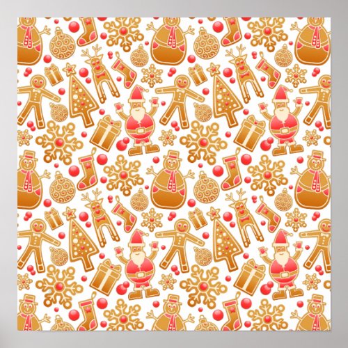 Christmas Pattern_Santa Claus Tree Rudolph Snowman Poster