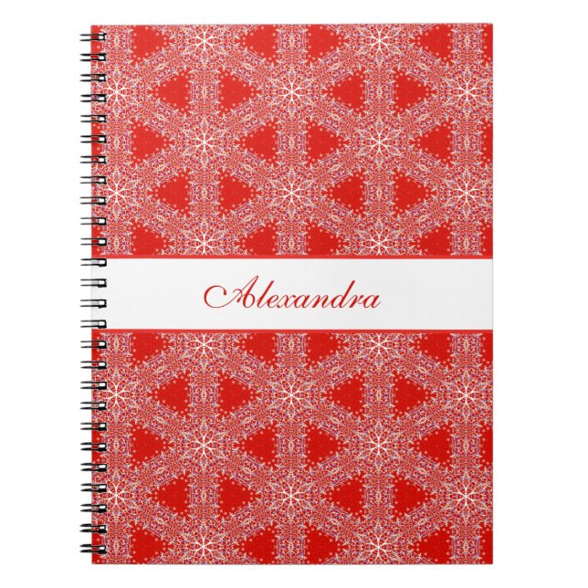 Christmas Pattern Snowflake Personalized Red Notebook (Front)