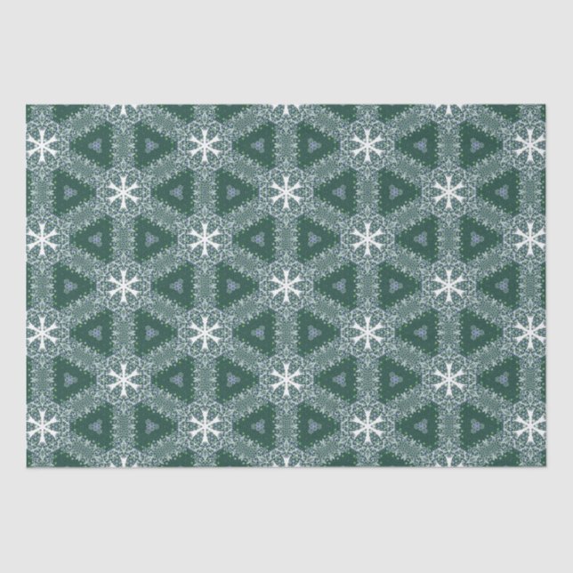 Christmas Pattern Snowflakes Green White Tissue Paper (Front)