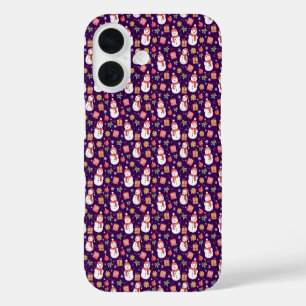 Christmas Pattern Snowman Holly Leaves And Present iPhone 16 Case