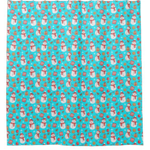 Christmas Pattern Snowman Holly Leaves And Present Shower Curtain
