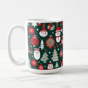 Christmas pattern snowman santa trees green decor coffee mug