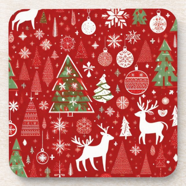 Christmas pattern snowman santa trees grey decor beverage coaster (Front)