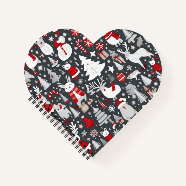 Christmas pattern snowman santa trees grey decor notebook (Front)