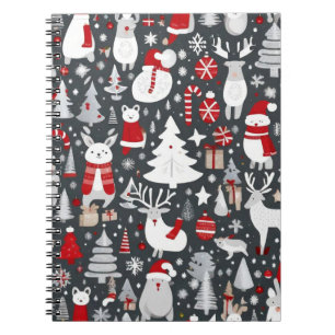 Christmas pattern snowman santa trees grey decor notebook