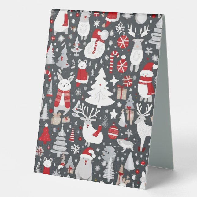 Christmas pattern snowman santa trees grey decor table tent (Front)