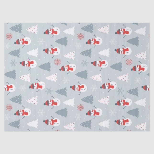 Christmas Pattern Snowman & Winter Trees Tissue Paper (Front)