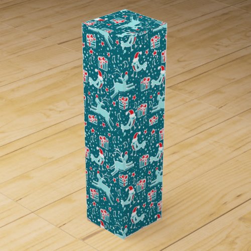 Christmas pattern teal bird  reindeer wine box