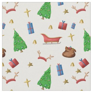 Christmas pattern tree, sled and presents fabric
