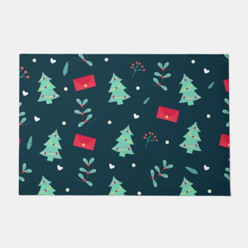 Christmas pattern trees and holly doormat