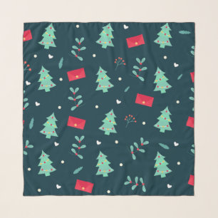 Christmas pattern, trees and holly, scarf