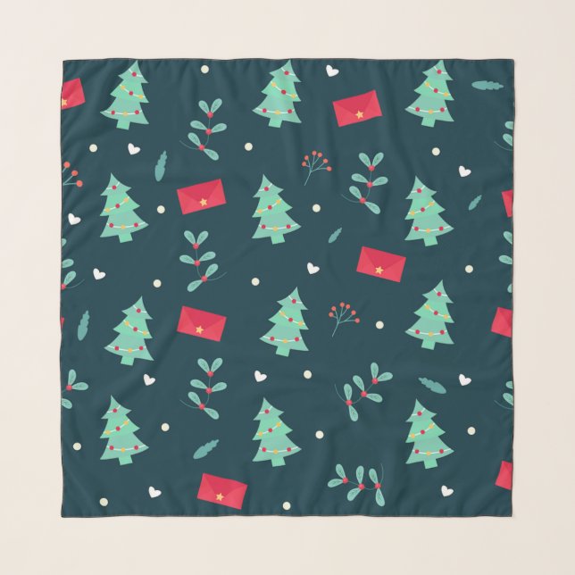 Christmas pattern, trees and holly, scarf (Front)