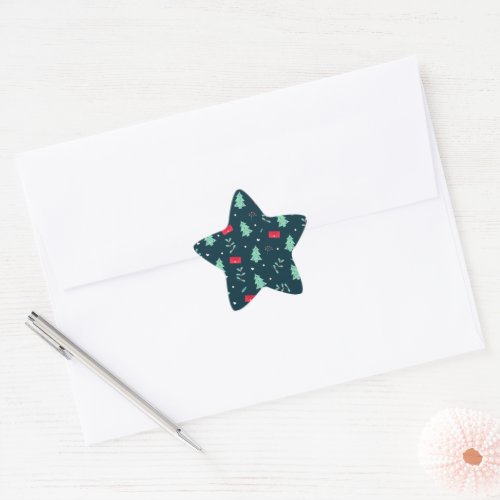 Christmas pattern trees and holly star sticker