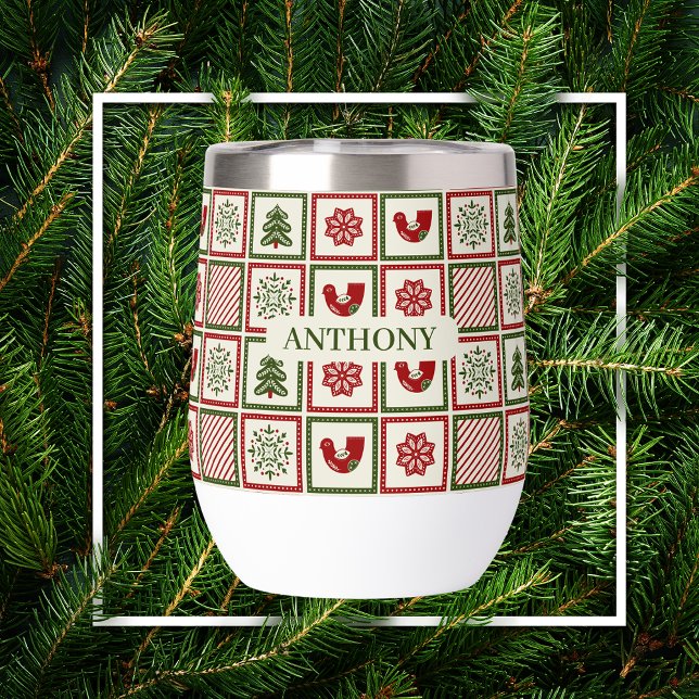 Christmas Pattern Vintage Custom Thermal Wine Tumbler (Creator Uploaded)
