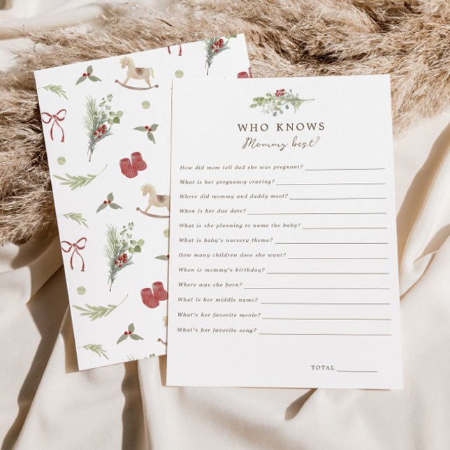 Christmas Pattern Who Knows Mommy Best Game Card (Creator Uploaded)