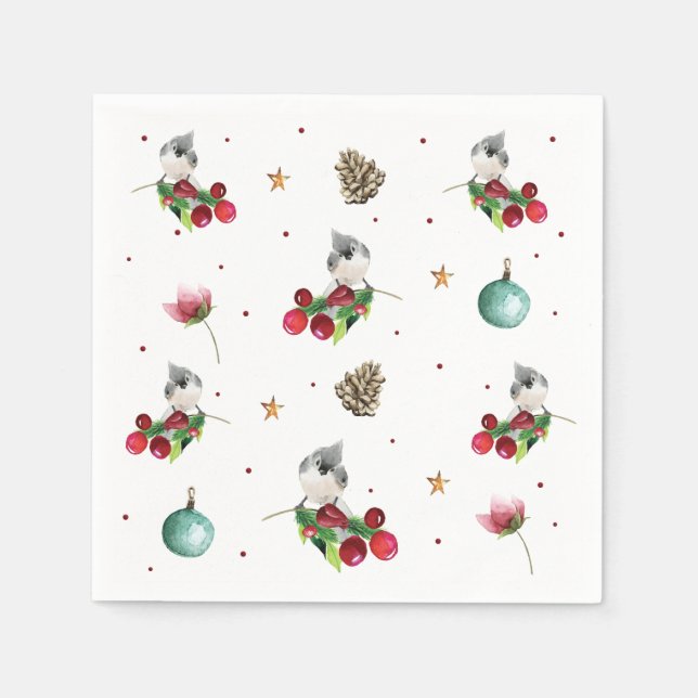 Christmas Pattern Winter Bird Napkins (Front)