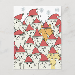 Christmas pattern with a lot of funny cats holiday postcard