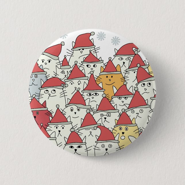 Christmas pattern with a lot of funny cats pinback button (Front)