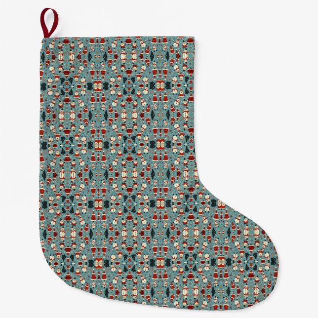 Christmas pattern with blue background large christmas stocking (Front)