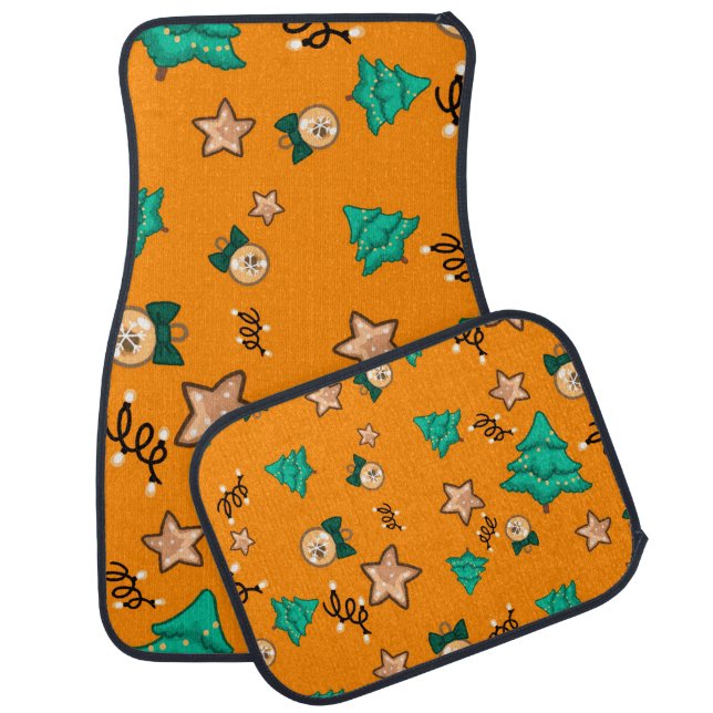 Christmas pattern with candles, Tangerinesbackgrou Car Floor Mat (Set)
