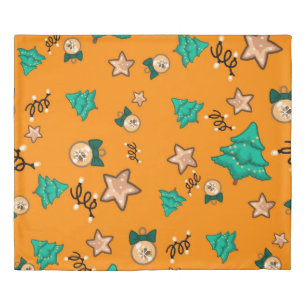 Christmas pattern with candles, Tangerinesbackgrou Duvet Cover