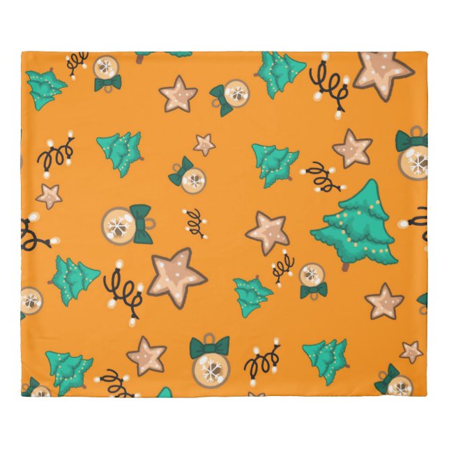 Christmas pattern with candles, Tangerinesbackgrou Duvet Cover (Front)