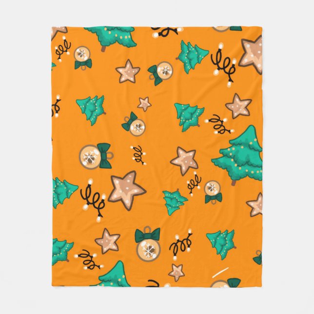 Christmas pattern with candles, Tangerinesbackgrou Fleece Blanket (Front)