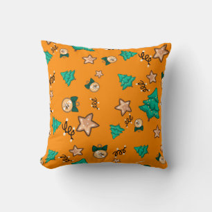 Christmas pattern with candles, Tangerinesbackgrou Throw Pillow